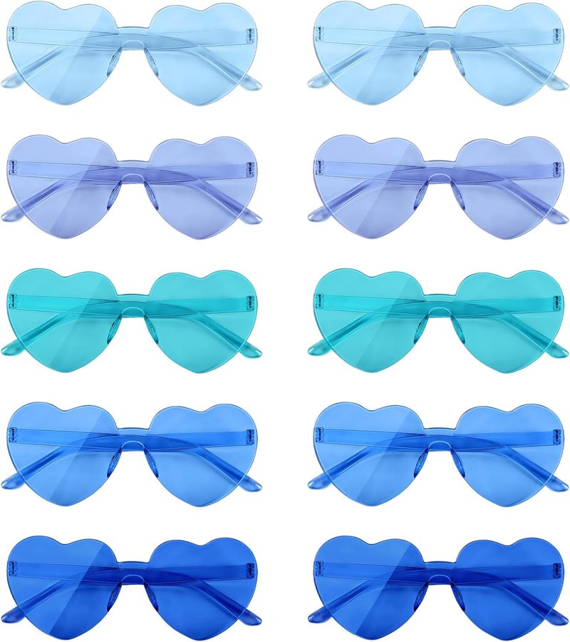 NACHLYNN 10 Pairs Heart Sunglasses Women Rimless Heart Shaped Sunglasses Candy Color Glasses for Costumes Cosplay (Blue Series) - Image 1